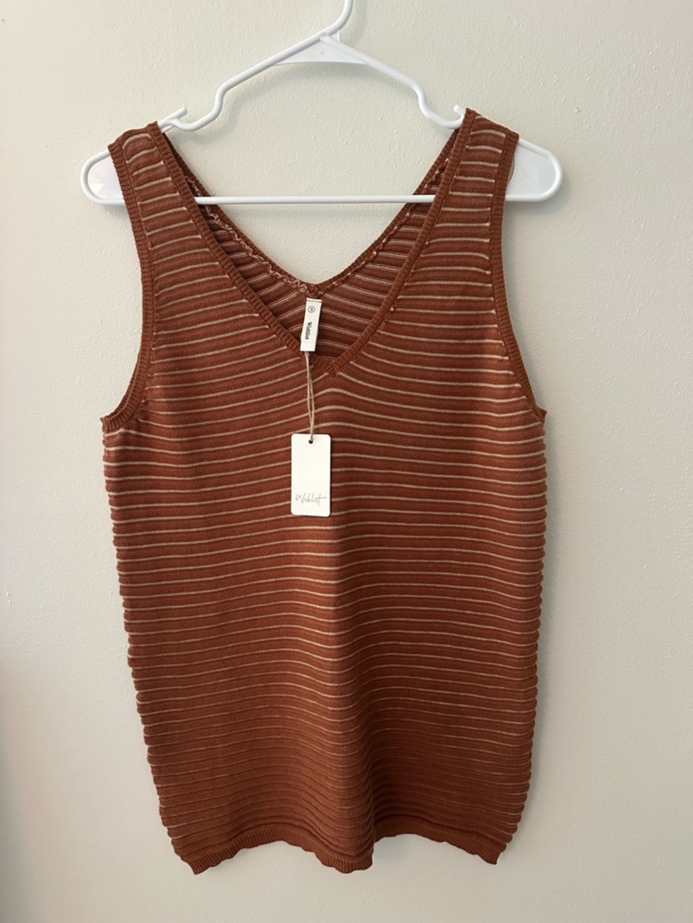 Wishlist brown and Cream Striped Ribbed V-Neck Tank size small